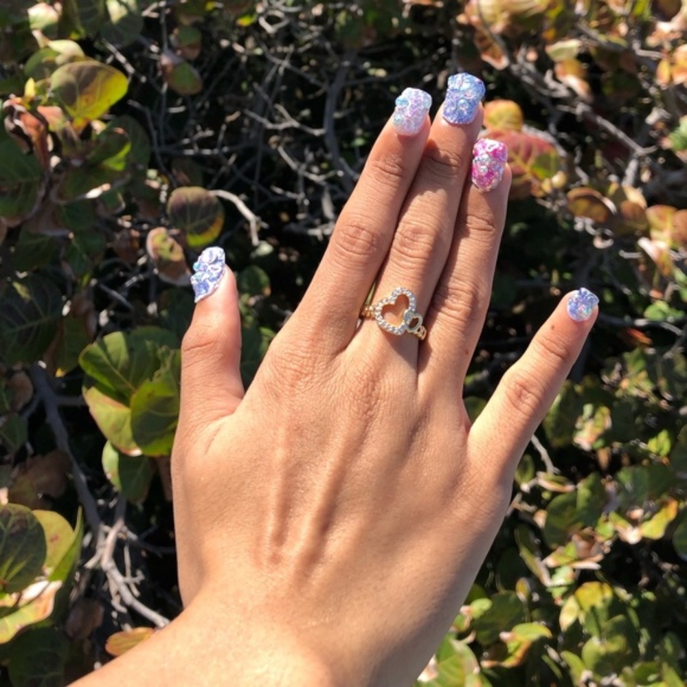 Double Heart Open Cuff Ring | Gold Plated Brass & Cubic Zirconia - Picture 5 of 5